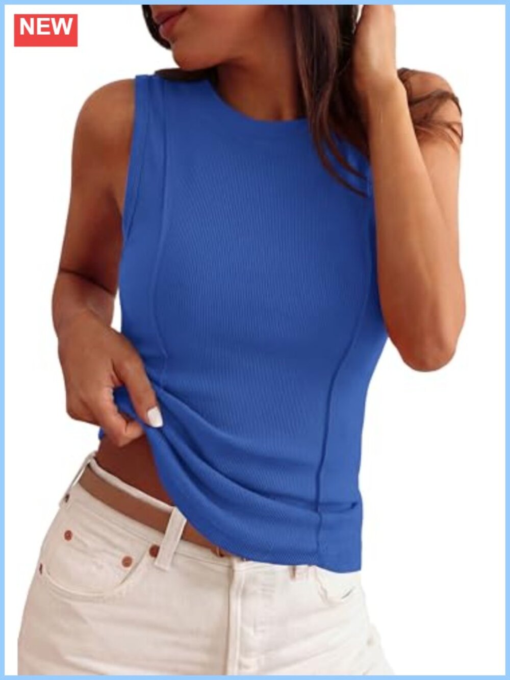 Sleeveless Ribbed Tank Top Crew Neck Stretch Basic Tee Y2K Summer